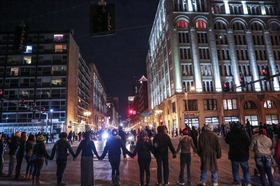 Protestors march in St. Louis in support of Eric Garner in December 3, 2014.