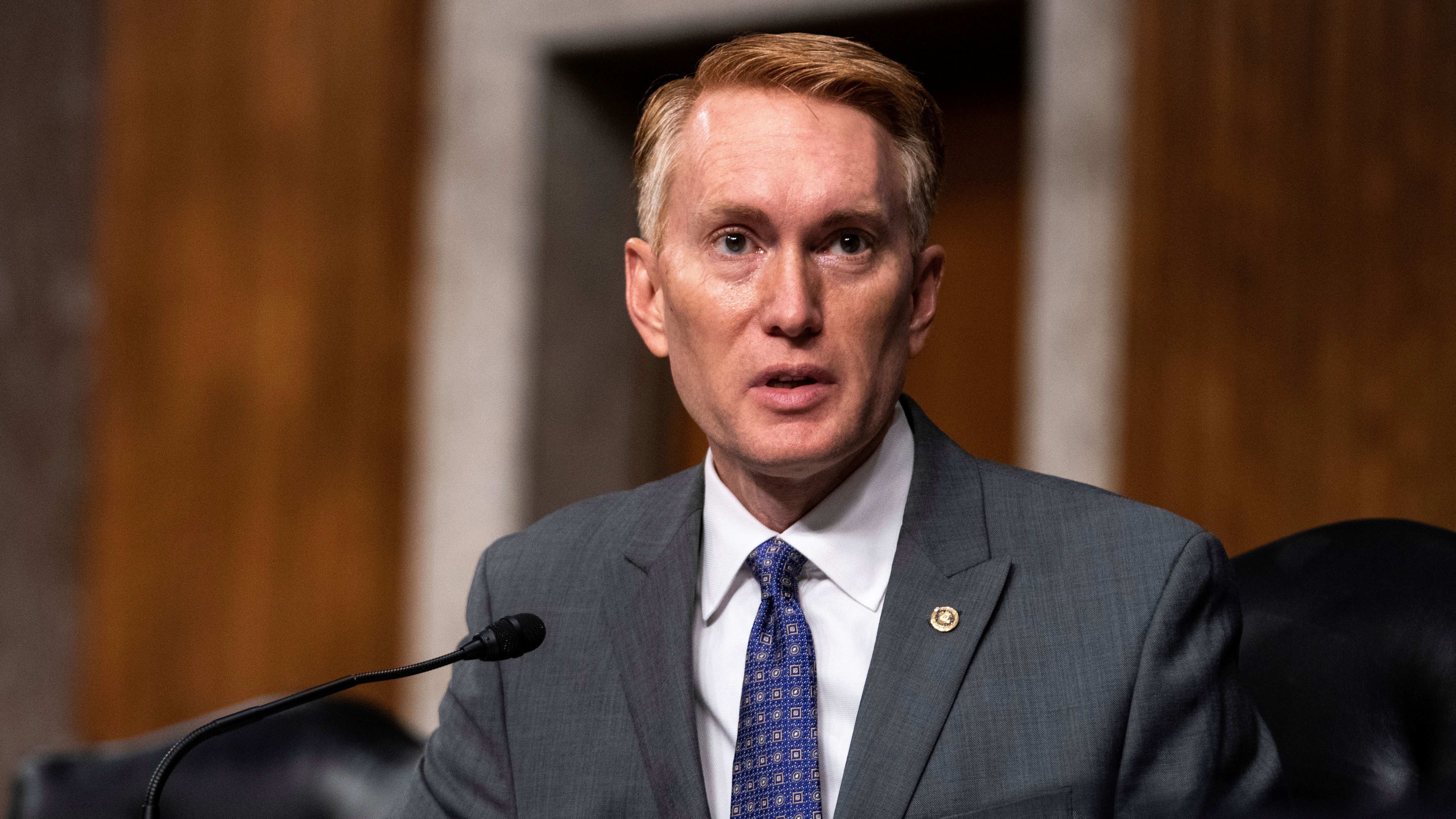 FILE - Sen. James Lankford, R-Okla., speaks a hearing with the Senate Appropriations Subcommittee on Labor, Health and Human Services, Education, and Related Agencies, on Capitol Hill in Washington, Wednesday, Sept. 16, 2020. (Anna Moneymaker/New York Times, Pool via AP)