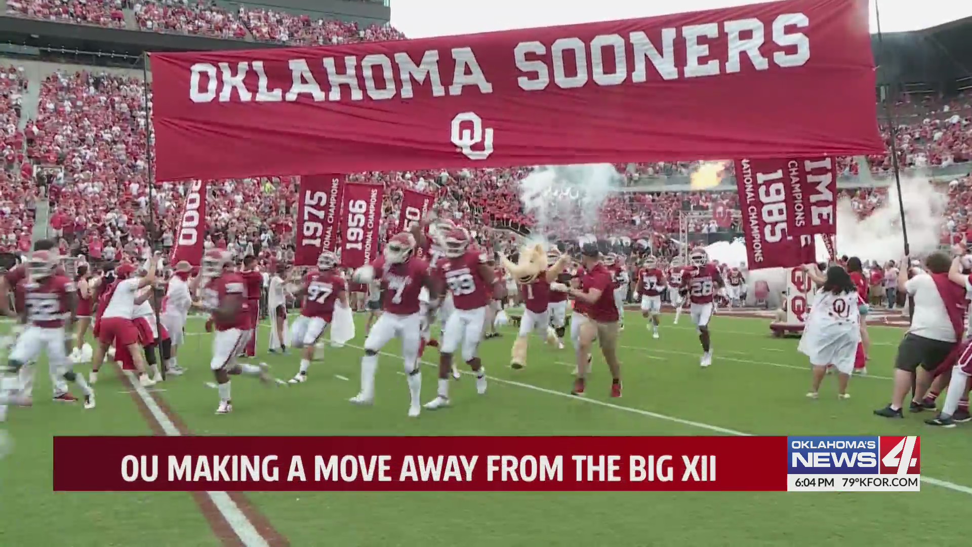 OU Sooners football team runs onto the field