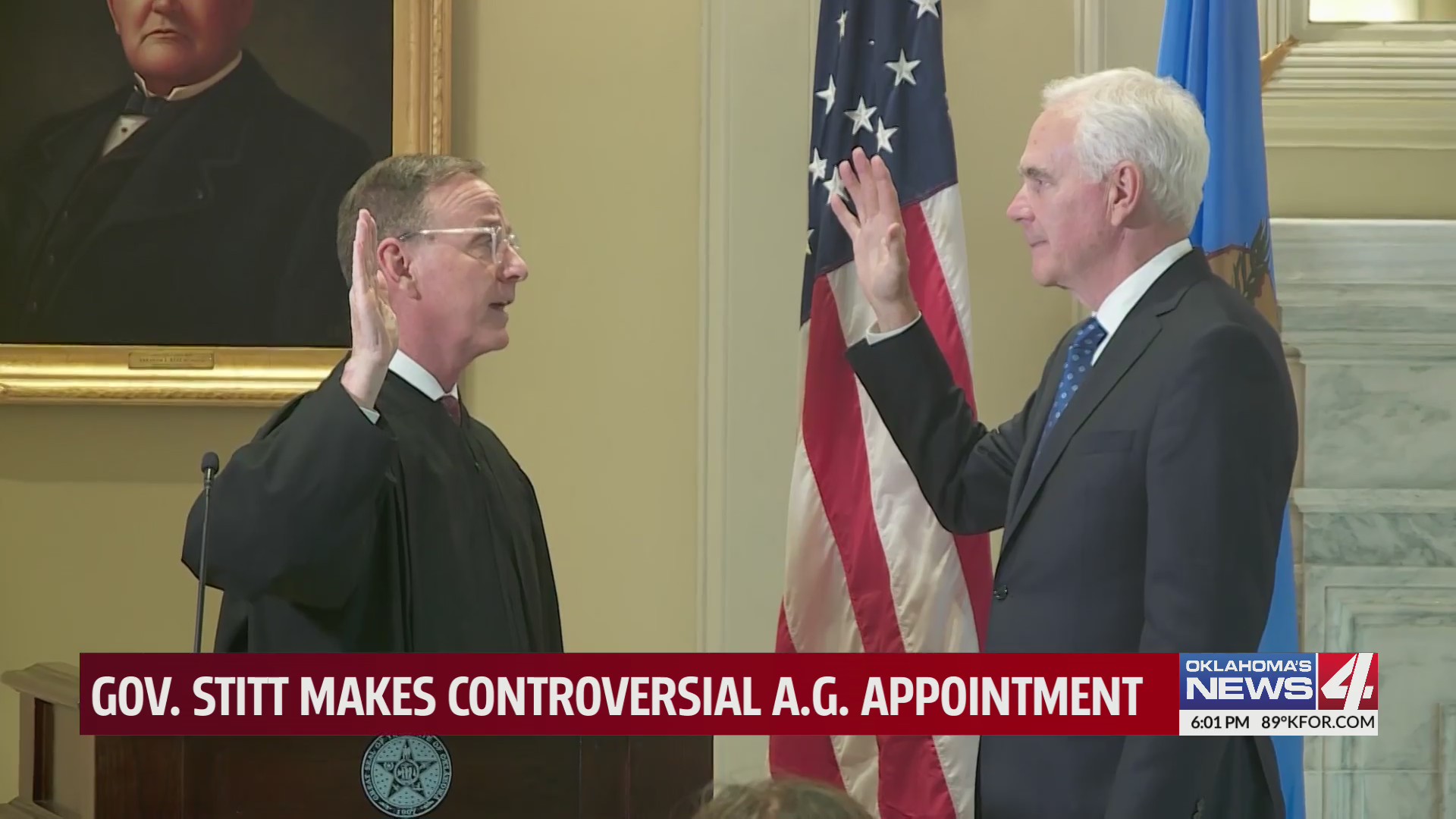 John O'Connor being sworn in as Oklahoma's newest Attorney General