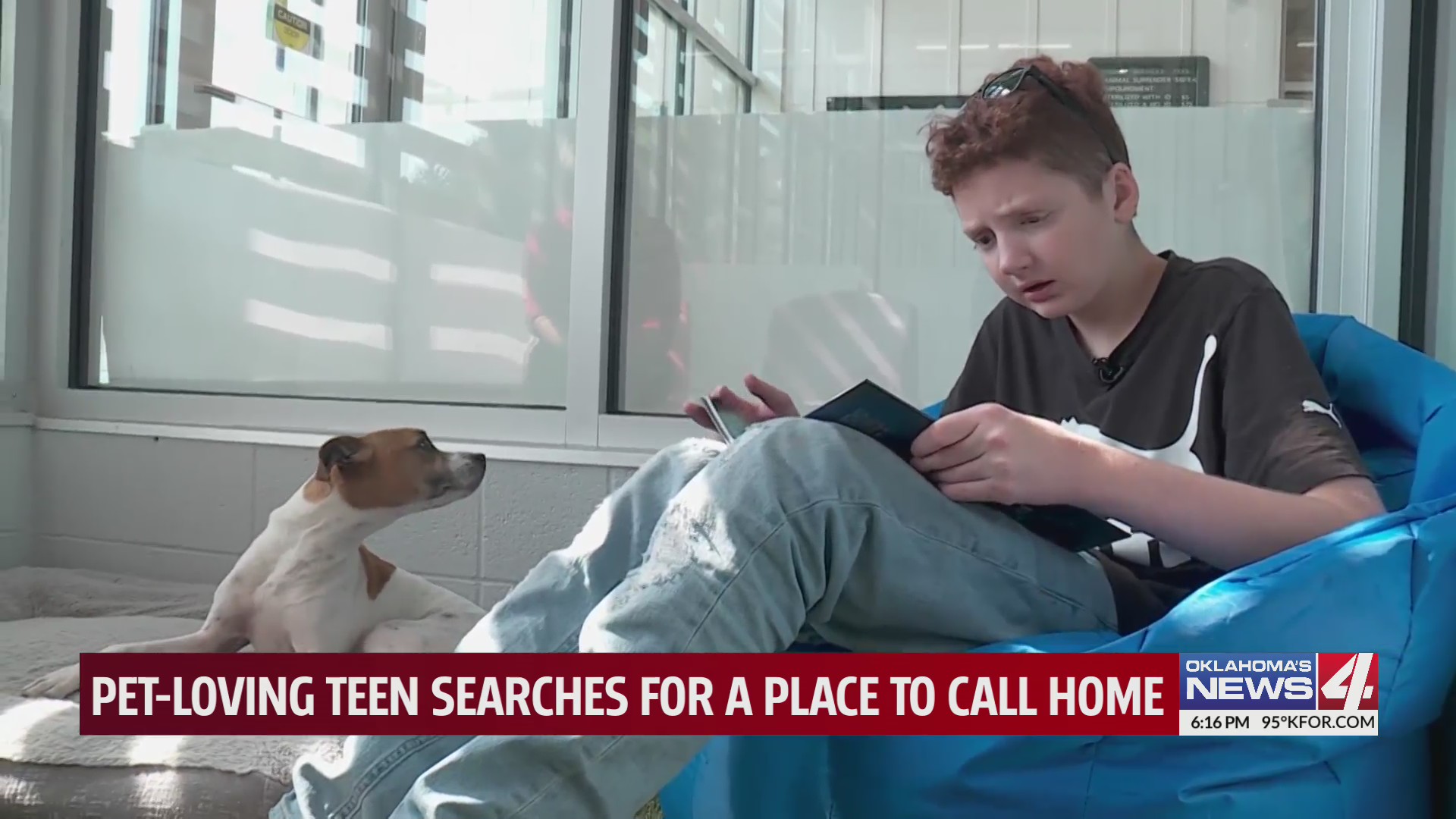 16-year-old John reads a book to a Jack Russell named Jax