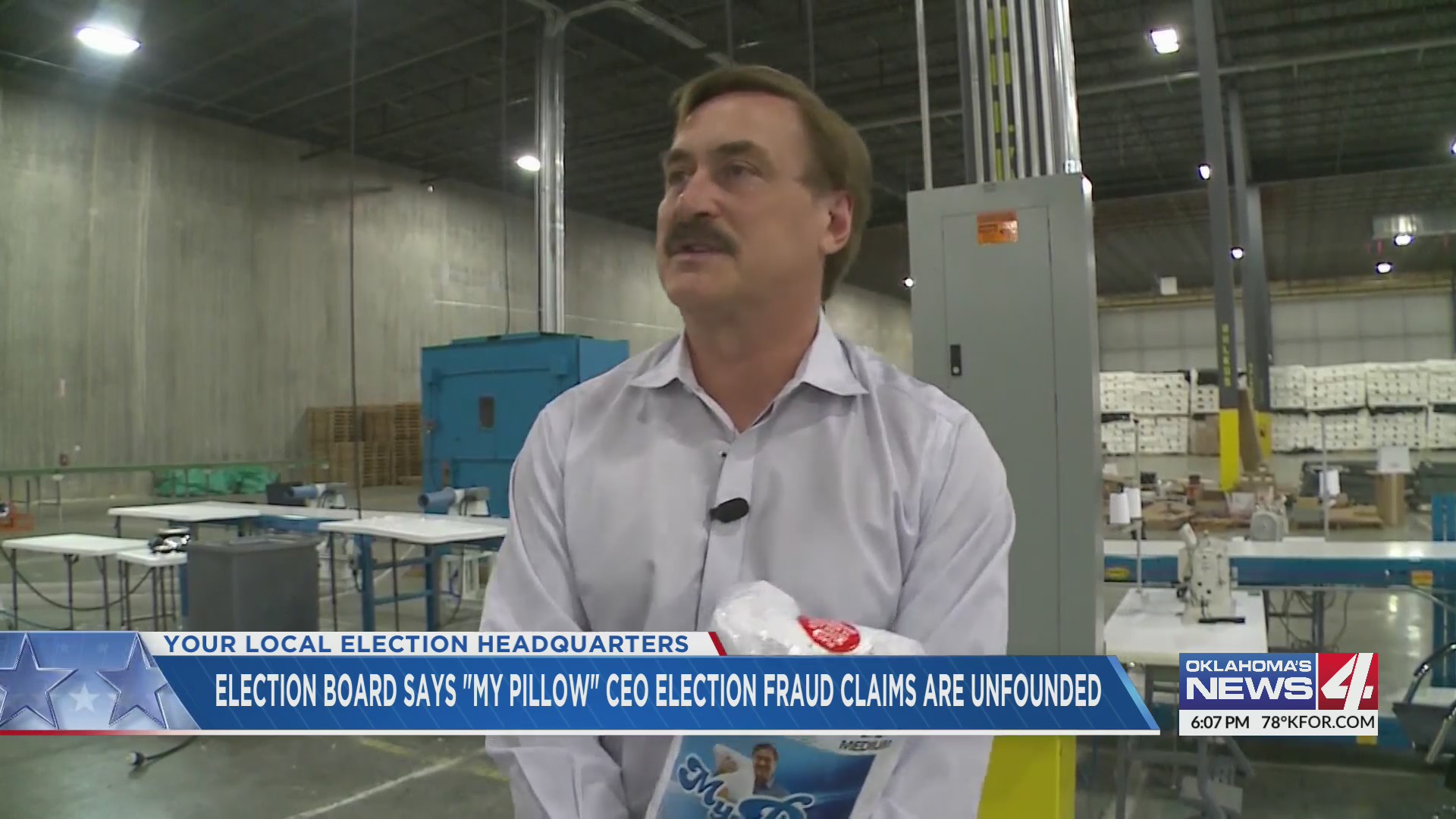 My Pillow CEO Mike Lindell inside a My Pillow factory